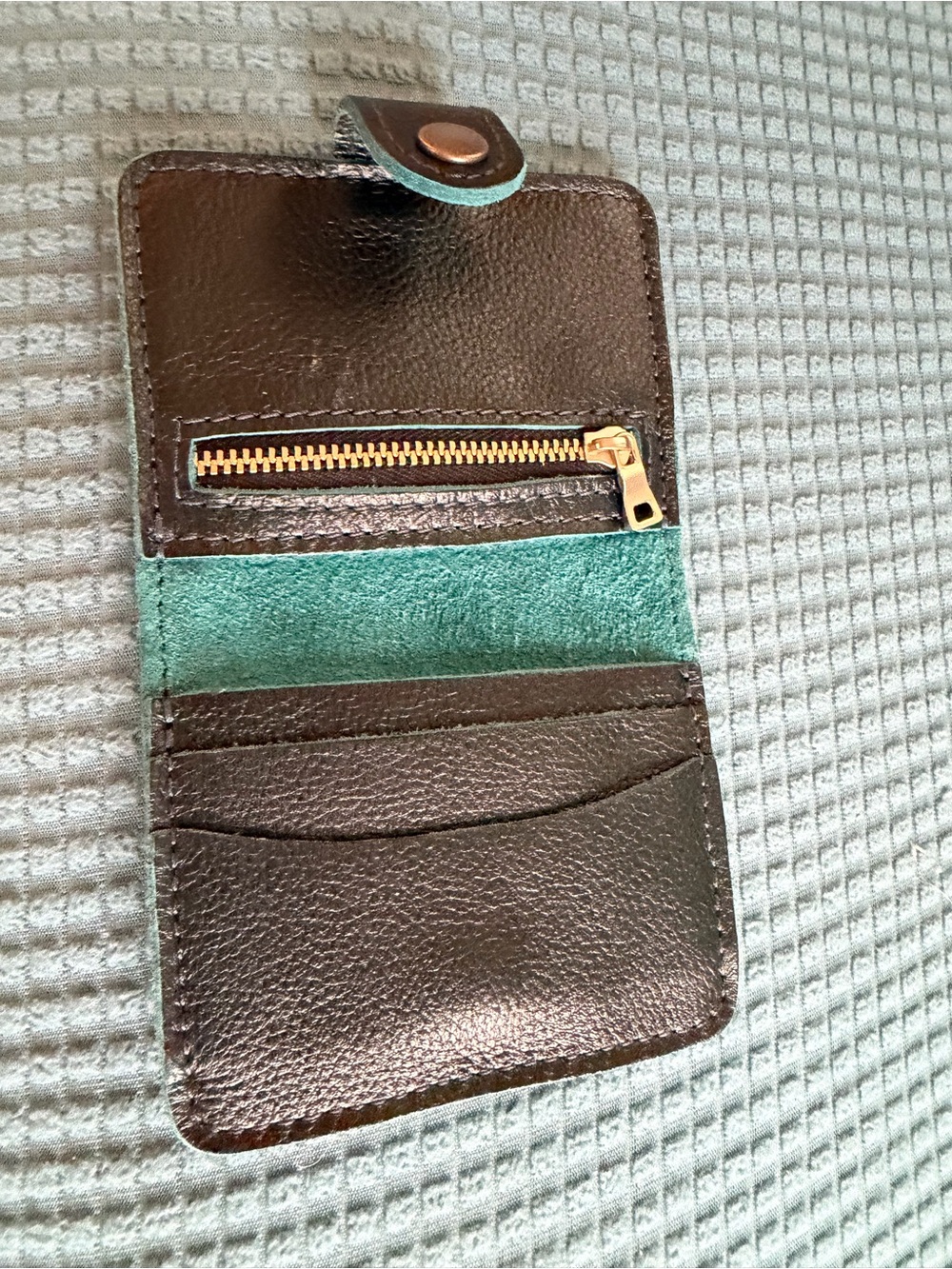 Portland Leather Black Pebbled Leather Wallet with Gold Snap - Picture 2 of 8